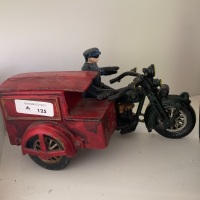Large Painted Cast Iron Motorcycle & Side Wagon