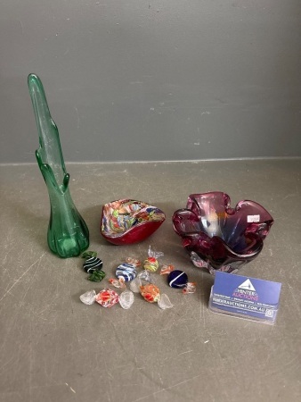Assortment of Art Glass Vases + Dishes