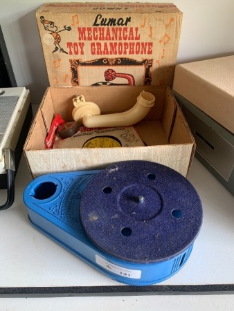 Vintage Lumar Mechanical Toy Gramaphone in Original Box