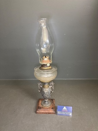 Embossed Glass Font Kerosene Lamp on Metal Base