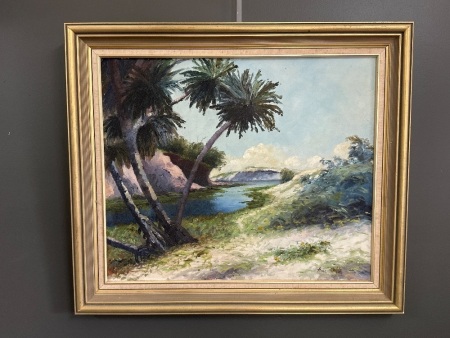 Original Tropical Landscape Oil on Board, by Mac Jeffs