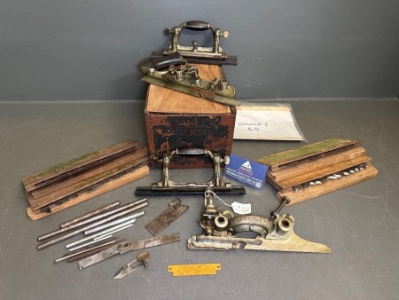 Antique Stanley No.55 Combination Plane in Original Box with 4 Complete Cutter Sets (in wooden boxes)