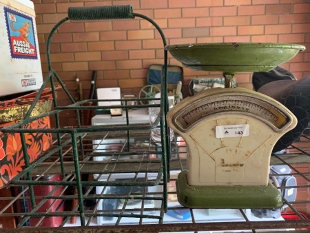 Vintage Kitchen Scale + Iron Bottle Carrier