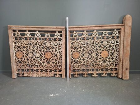Cast Queenslander Verandah Gate with Sunburst Rondel Motif & Dense Scroll Work, 19th Century