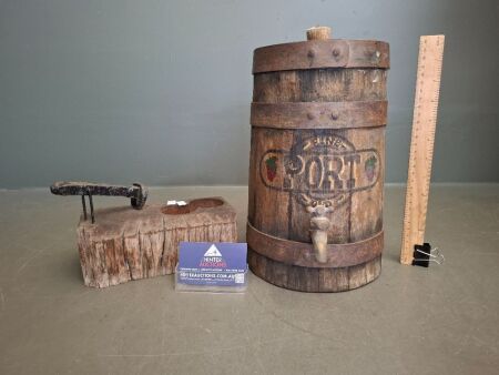 Vintage Port Barrel with Tap + Hand-Made Cheese Mold Timber Nutcracker