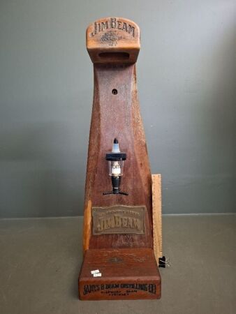 Wooden Jim Beam Liquor Dispenser with JB Brand Plaque & Etching