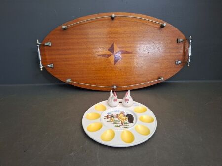 Devilled Egg Plate & Wooden Serving Tray
