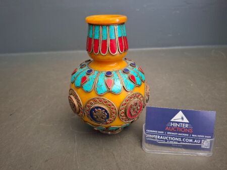 Tibetan Vase with Turquoise & Coral Stone