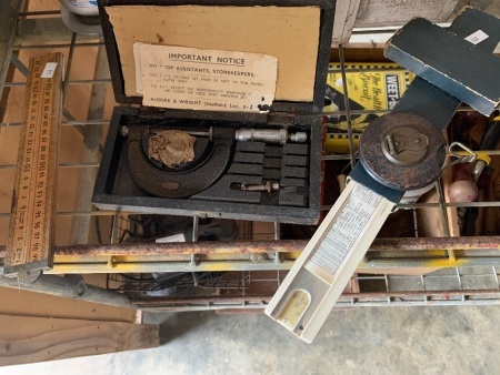 Lot of Vintage Measuring Eqpt. inc. Micrometer, Steel Rule etc