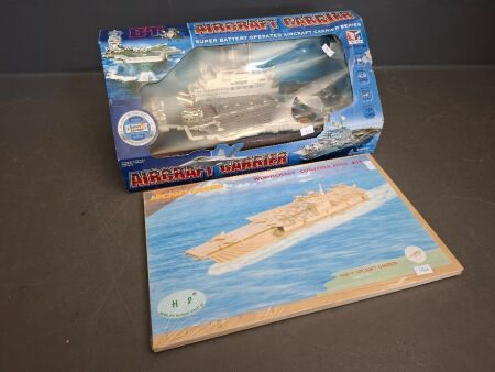 Battery Operated Aircraft Carrier Set + Wooden Aircraft Carrier