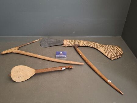 Tribal Instrument & 2 Tribal Hunting Tools for decoration