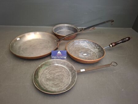 4 Copper Pans - Incs Villedieu & Berczi Marked Pan