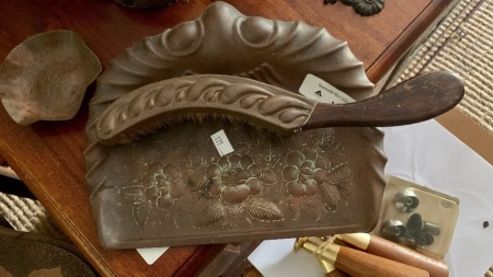 Vintage Copper Crumb Tray & Brush + Small Art Copper Bowl