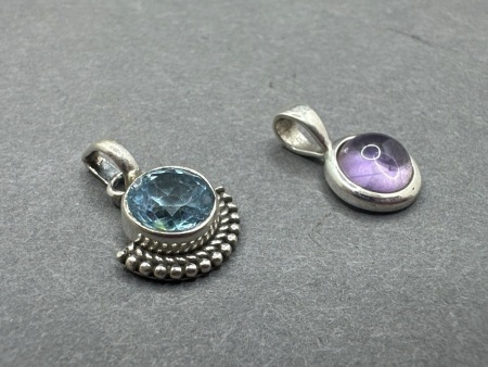 Amethyst Gemstone Pendant & Blue Topaz Gemstone - Both Stamped 925