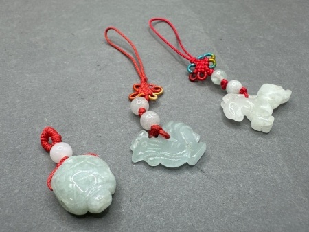 2 Burma Jade Jadeite Chinese Zodiac Charms (1 Horse & 1 Chicken) + Burma Jade Jadeite Pendant