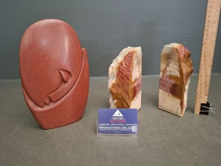 Stone Book Ends + Terracotta Abstract Sculpture