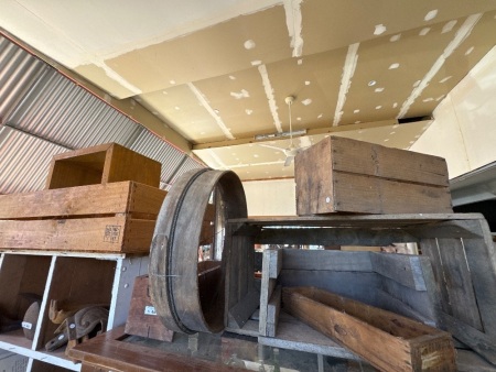 Collection of crates and mining sieve