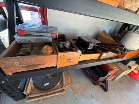 Large shelf lot of mixed tools