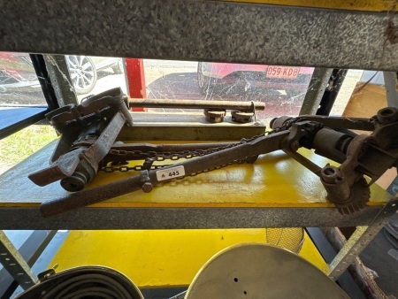 Two vintage chain hoists & pipe threader