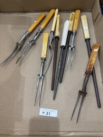 Selection of Sharpening Steels & Carving Forks - Some Bakelite & Bone Handled