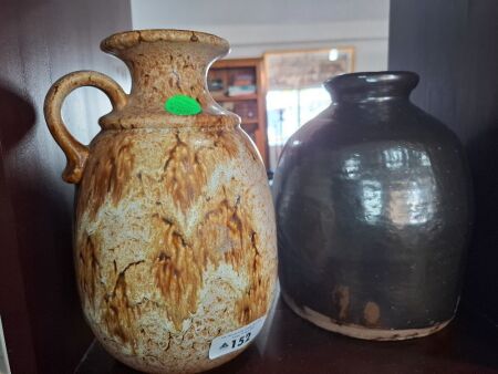 2 Brown Ceramic Vases