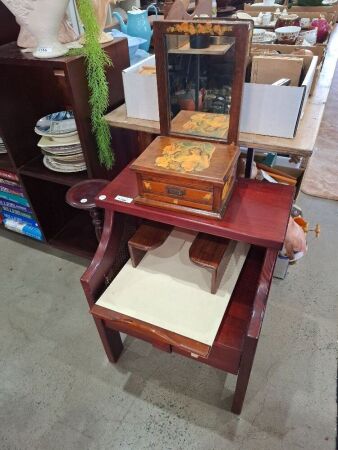 Mixed Wooden Furniture Lot - Incs Dressing Table Mirror, Plant Stand & Rattan Side Table