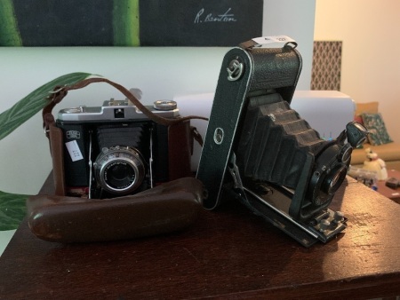 2 Vintage Bellows Cameras with Zeiss Lenses