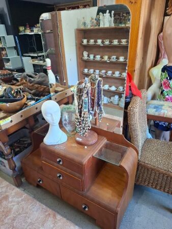 Vintage Vanity with Mirror and Multiple Shelves