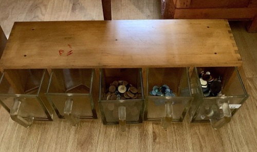 Row of 5 Glass Jug Drawers in Rack