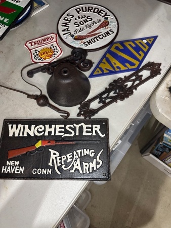 Repo Cast Iron Signs + Triumph Shell Wall Hanging Bell