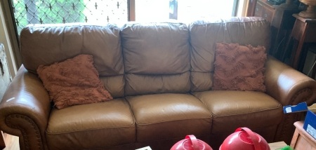 3 Seater Brown Leather Couch in Good Condition