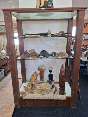Wooden Unit with 3 Glass Shelves - No contents included