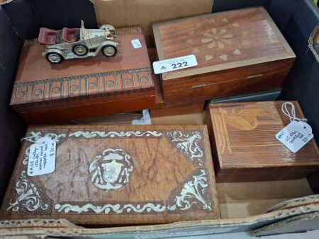 Wooden, Brass & Glass Trinket Boxes