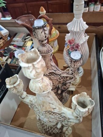 Italian Made Ceramic Candle Holders, Lidded Urn & Light + Vintage Ceramic Jug