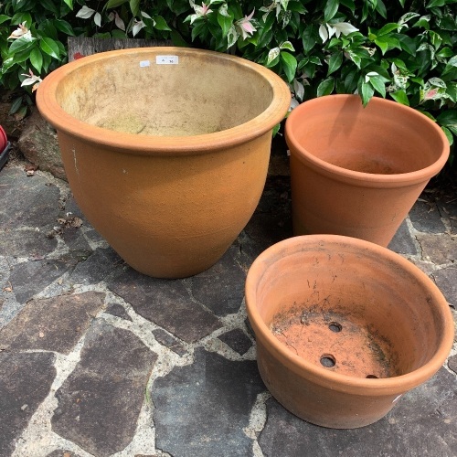 2 x Terracotta + 1 Large Stoneware Pot