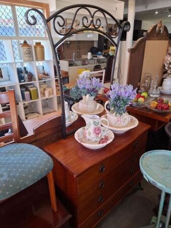 Five Drawer Dresser with Wrought Iron Frame Mirror