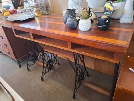 Wooden Hall Table on Cast Iron Legs with Castors