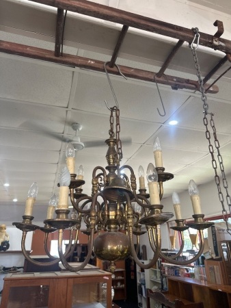 Vintage Brass Flemish Style Chandelier - unsure of working order