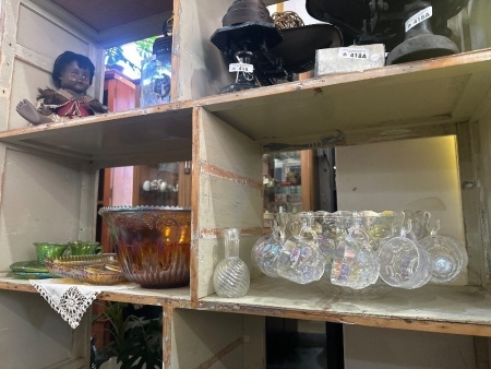 Lot of Amber, Green & Iridescent Carnival Glass