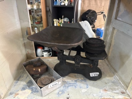Antique Balance Scales with Weights - Marked