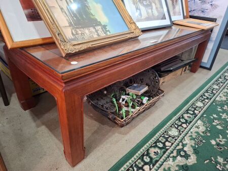 Long Wooden Occasional Table with Glass Top