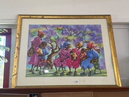 Colourful Ladies with Children Water Colour on Paper by Kaye 2004