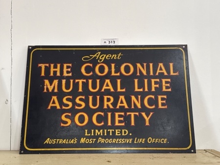 Agent the Colonial Mutual Life Assurance Society Enamel Sign