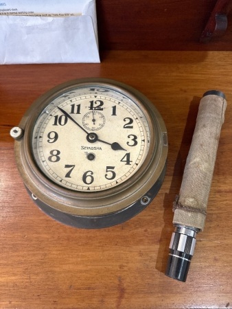 Seikosha Brass Japanese Navy Ships Clock & Hand Held Telescope