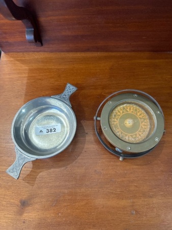 Brass Nautical Compass & Pewter Candy Dish