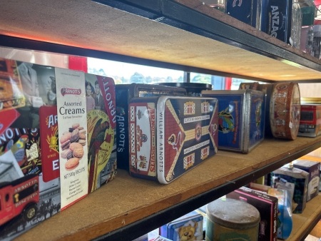 Large Lot of Vintage Tins 2nd shelf (choice lots 320 - 322)