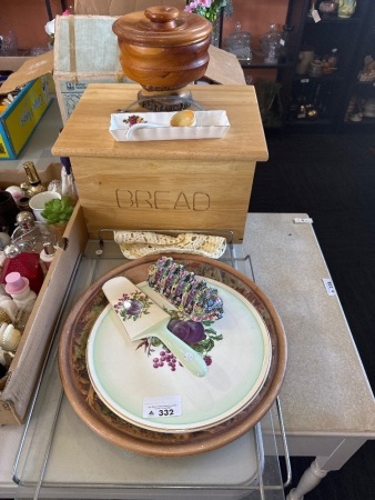 Misc Lot - Incs Wooden Bread Bin and Serving Dishes