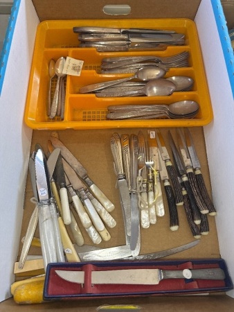 Lot of Silverplated Cutlery, Some with Mother of Pearl & Bone Handle - Some Marked