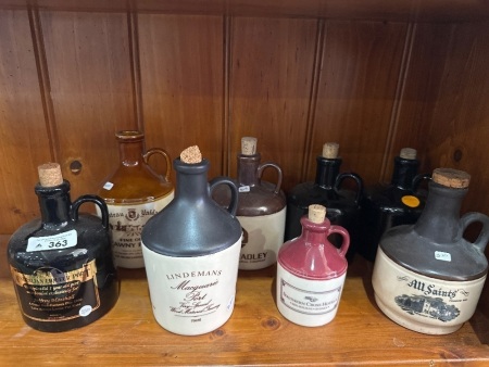 8 Stoneware/Ceramic Port & Wine Bottles