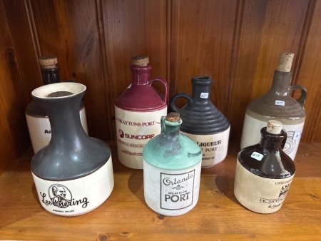 7 Stoneware Port & Wine Bottles